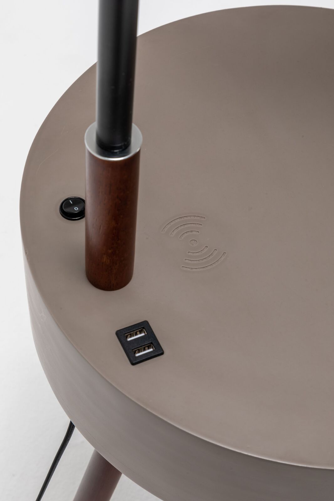 170cm Florence Wooden Tripod Lamp & Shelf/Table Storage w/ USB Charger - Grey