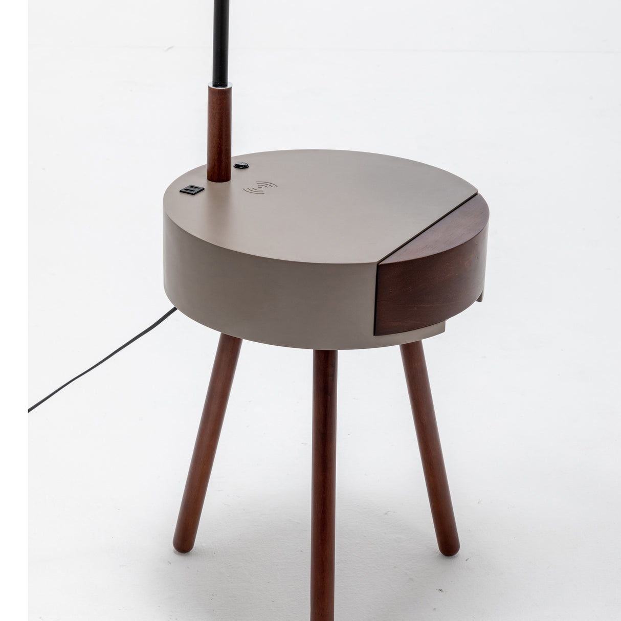 170cm Florence Wooden Tripod Lamp & Shelf/Table Storage w/ USB Charger - Grey