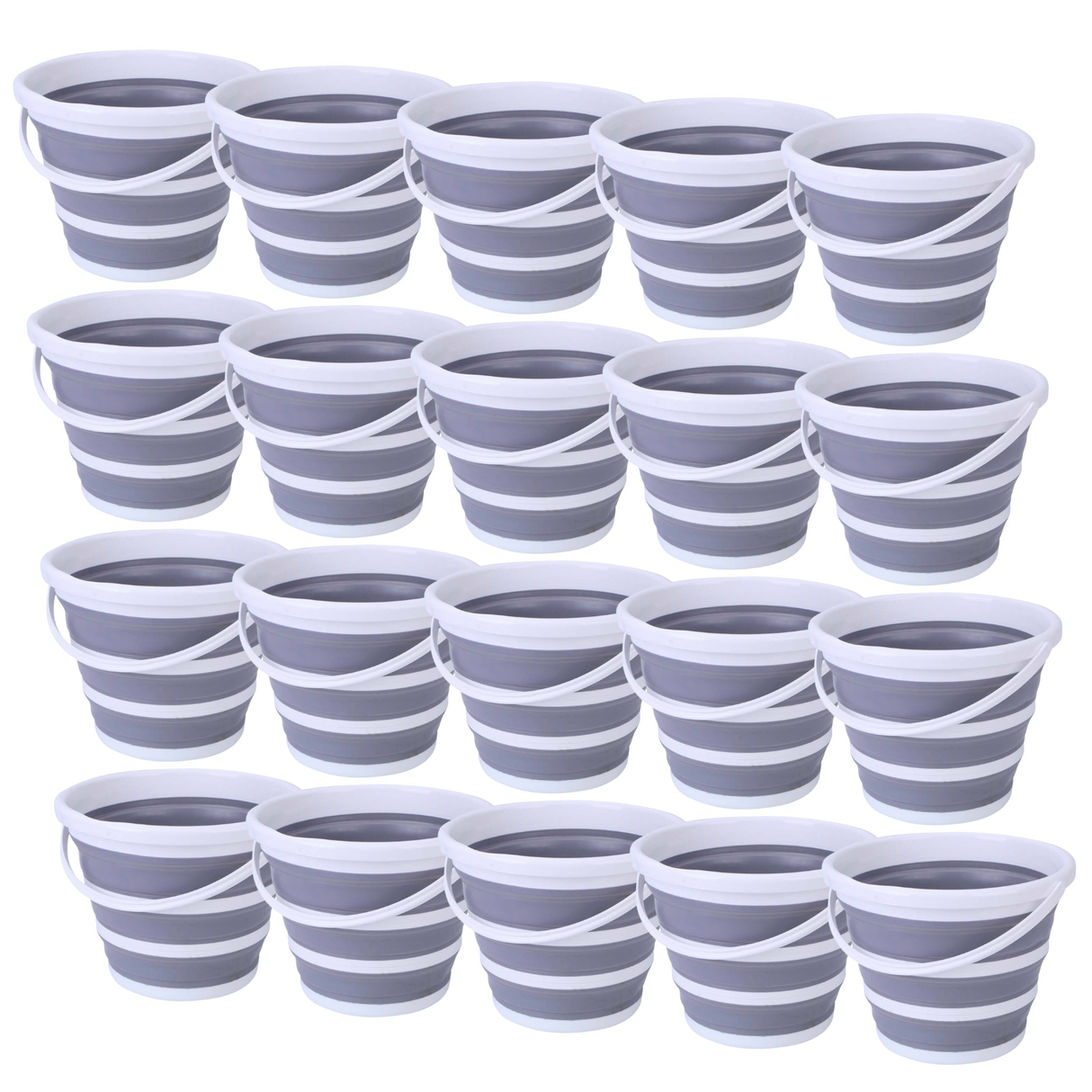 20x 10L Foldable Collapsible Silicone Bucket Bulk Pack - Grey/White (Hiking/Camping/Fishing)