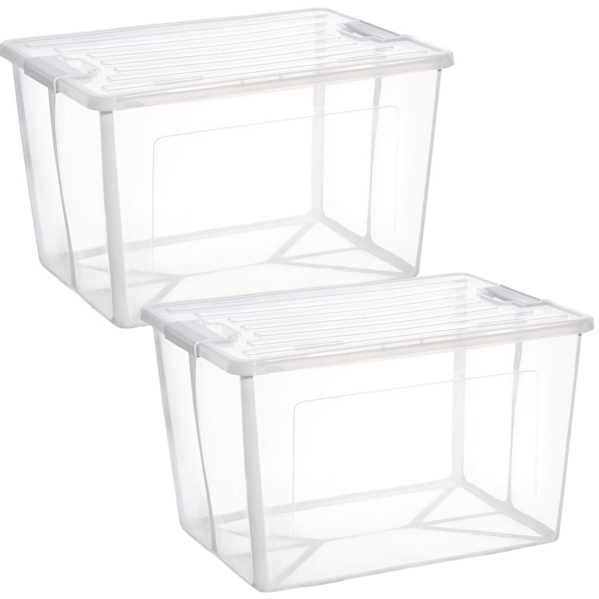2x 82 Litre Modular Clear Foldable Storage Box with Lid Plastic Tub Collapsible