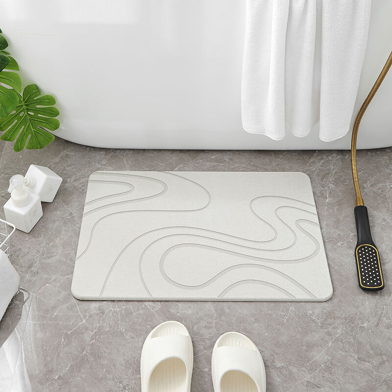 Hard Diatomite Bath Mat Super Dry Anti-Slip - Off White & Squiggle Design