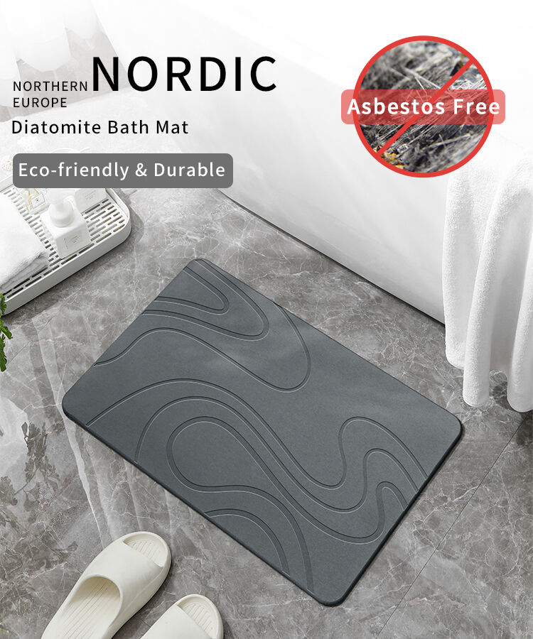 Hard Diatomite Bath Mat Super Dry Anti-Slip - Dark Grey & Squiggle Design