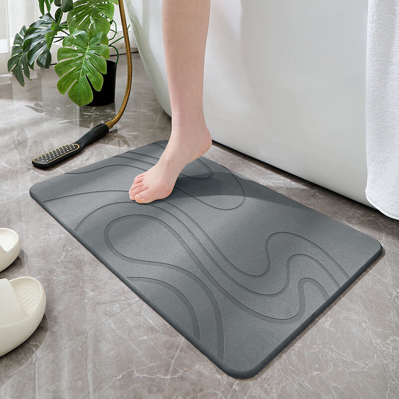Hard Diatomite Bath Mat Super Dry Anti-Slip - Dark Grey & Squiggle Design