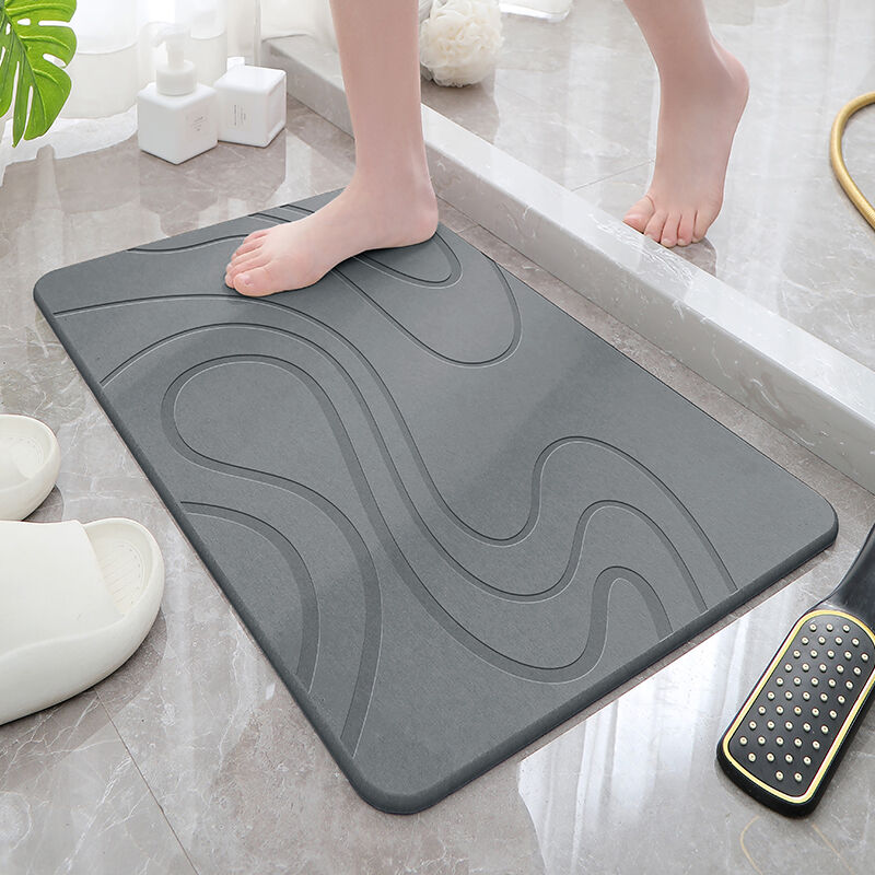 Hard Diatomite Bath Mat Super Dry Anti-Slip - Dark Grey & Squiggle Design