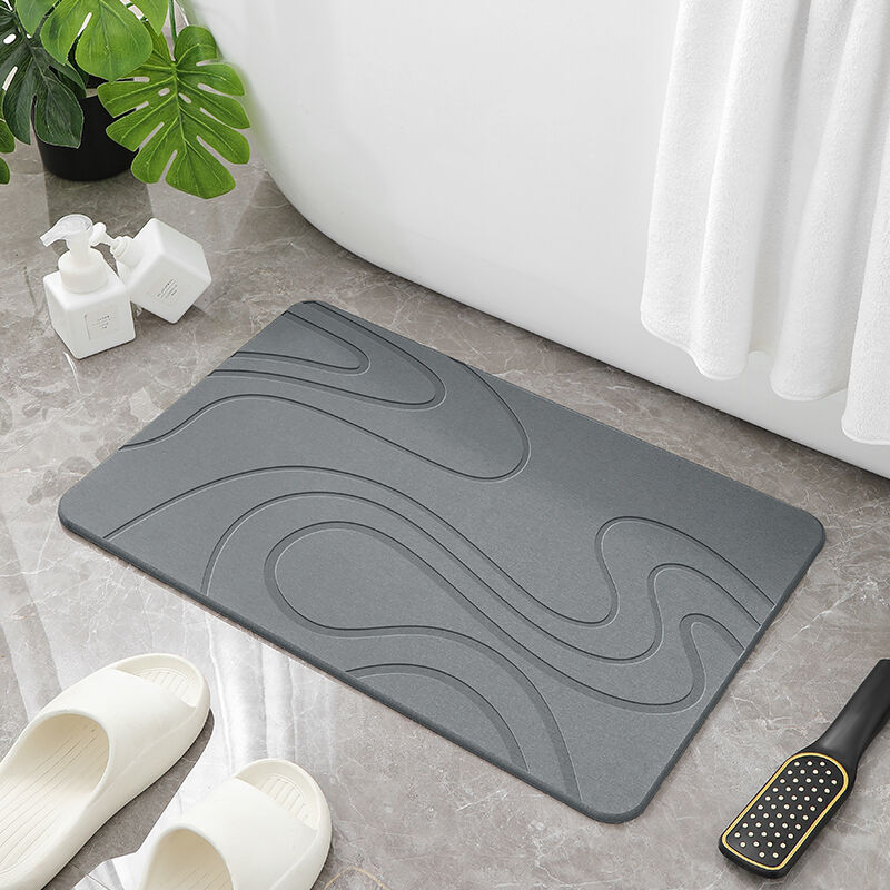 Hard Diatomite Bath Mat Super Dry Anti-Slip - Dark Grey & Squiggle Design