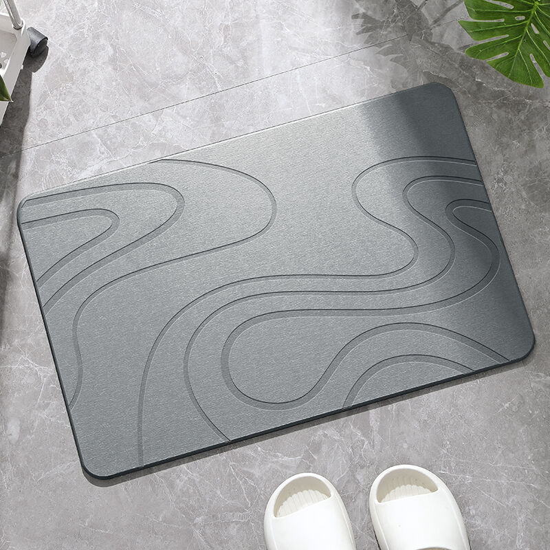 Hard Diatomite Bath Mat Super Dry Anti-Slip - Dark Grey & Squiggle Design