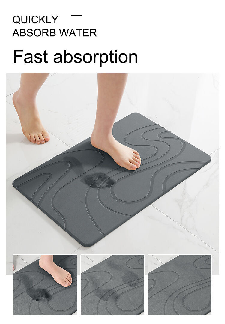 Hard Diatomite Bath Mat Super Dry Anti-Slip - Dark Grey & Squiggle Design