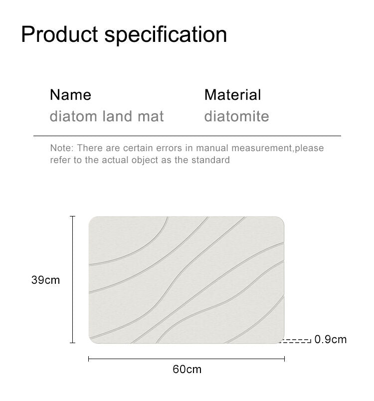 Hard Diatomite Bath Mat Super Dry Anti-Slip - Off White & Wave Line Design