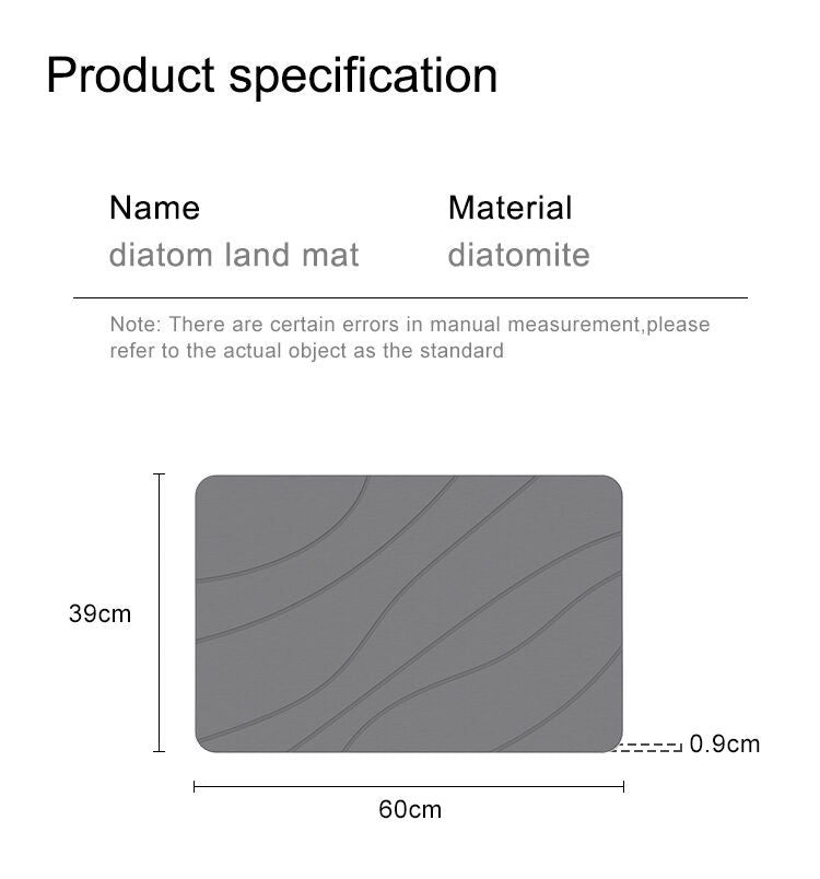 Hard Diatomite Bath Mat Super Dry Anti-Slip - Dark Grey & Wave Line Design