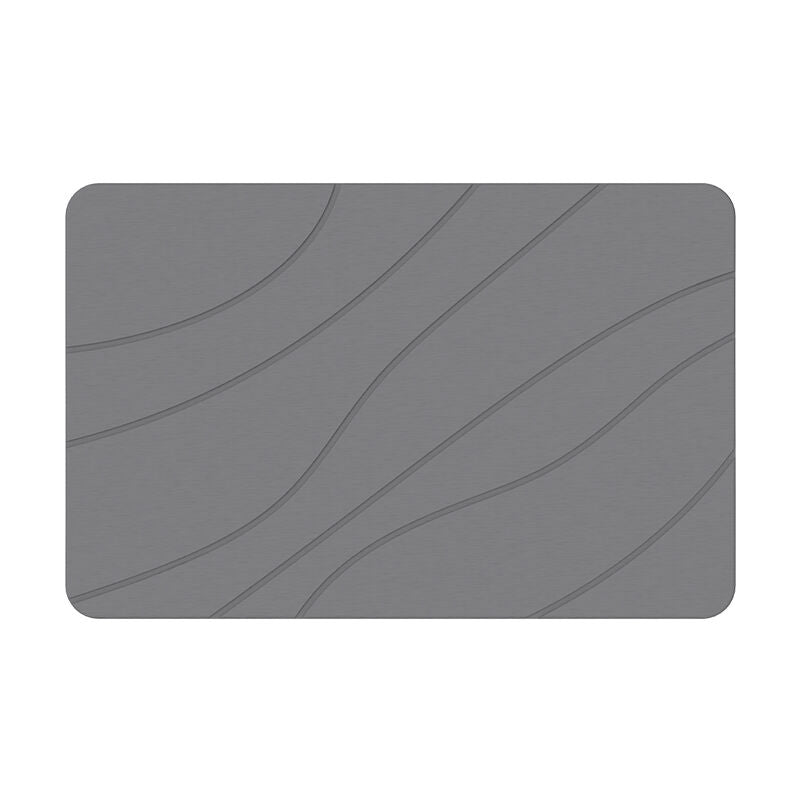 Hard Diatomite Bath Mat Super Dry Anti-Slip - Dark Grey & Wave Line Design
