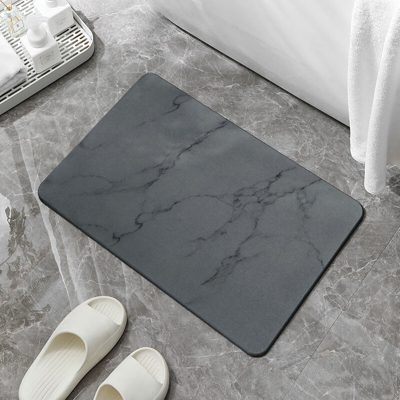 Hard Diatomite Stone Bath/Shower Mat - Quick Dry & Anti-Slip - Dark Grey Marble Print (60x39cm)