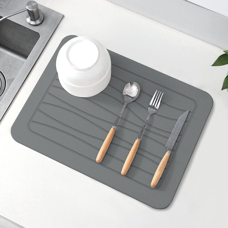 Hard Diatomite Stone Kitchen Dish Counter Top Drying Mat - Dark Grey Lines (40x30cm)