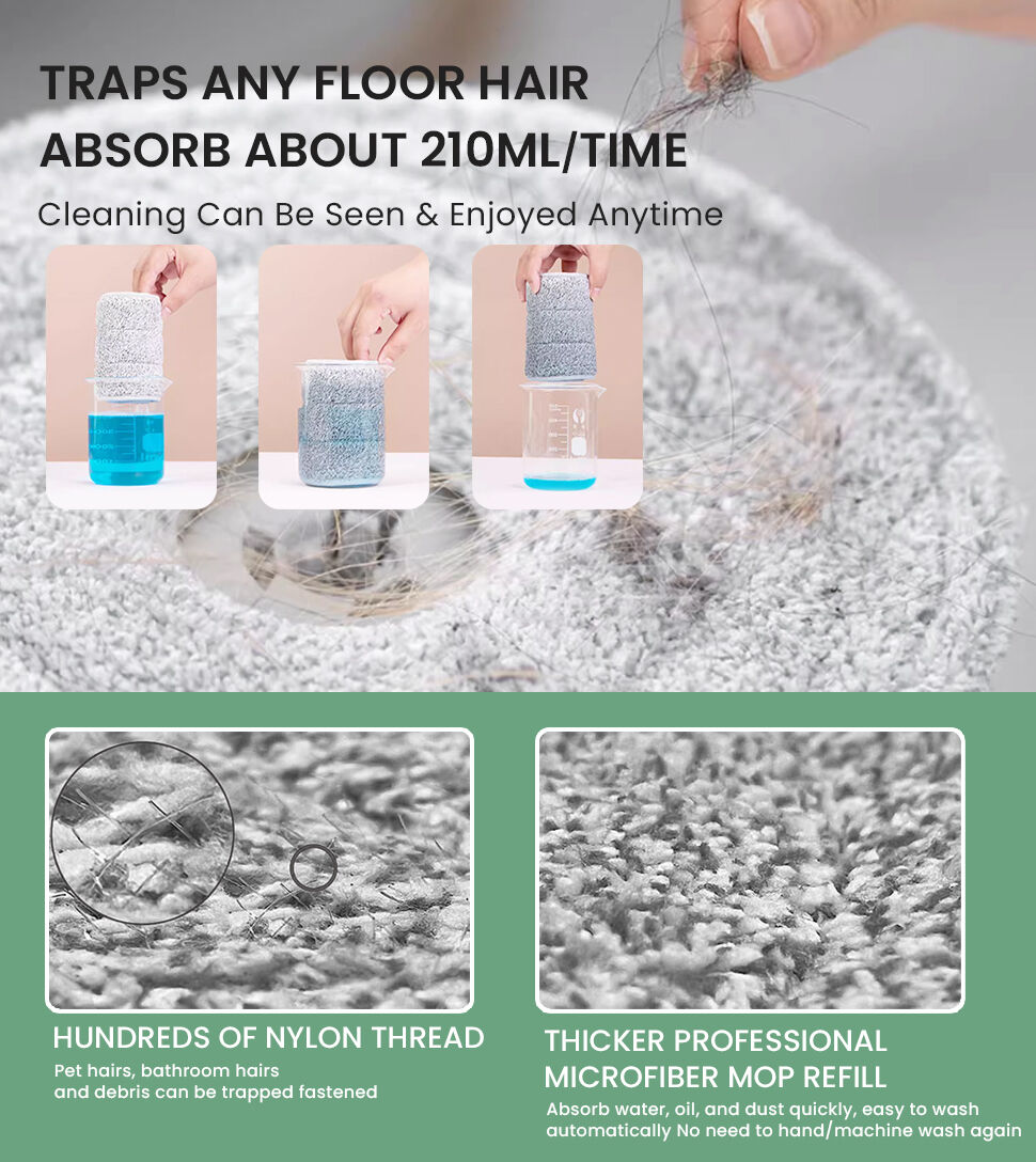 Premium Microfiber Round Mop Bucket Set w/ Clean & Dirty Water Separation 360 Degree - Light Green