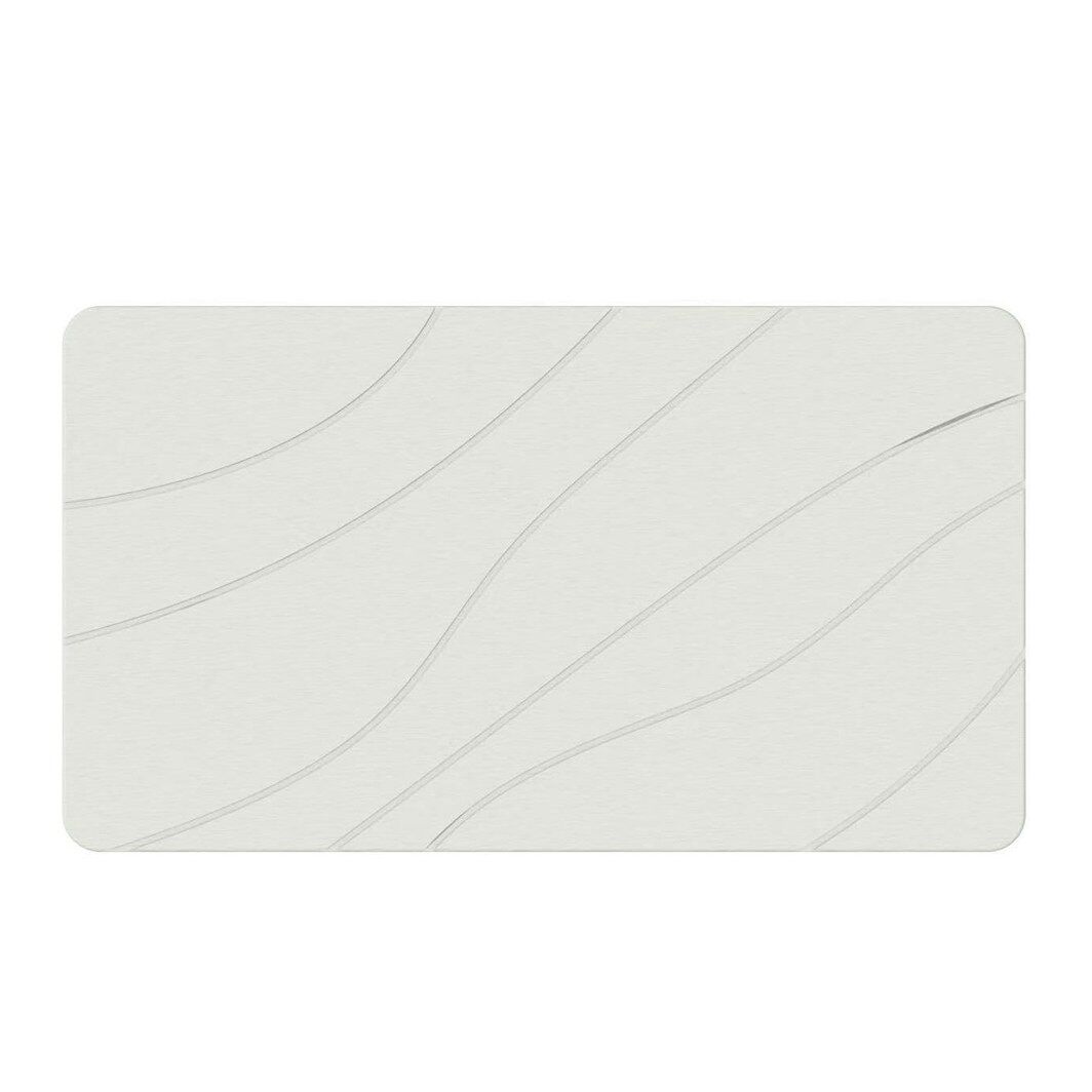 Hard Diatomite Large Bath Mat Quick Dry Anti-Slip - Off White & Wave Line Design