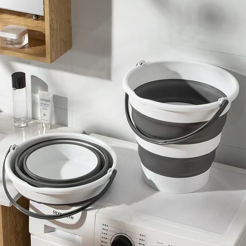 15 Litre Foldable Collapsible Bucket Silicone for Home/Hiking/Camping/Fishing - Grey/White