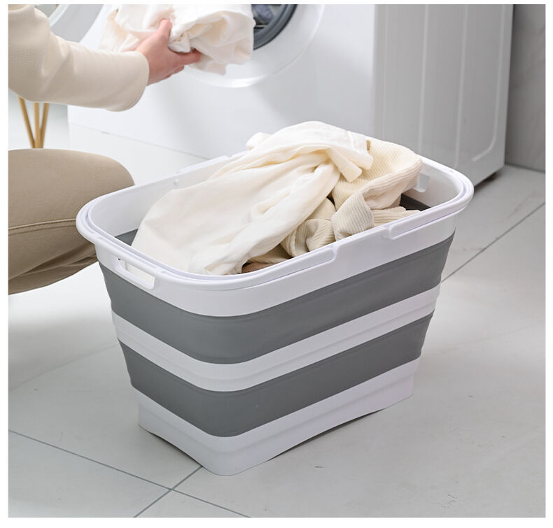 26L Foldable Laundry Basket Hamper Handle and Foldable Stand - Grey/White