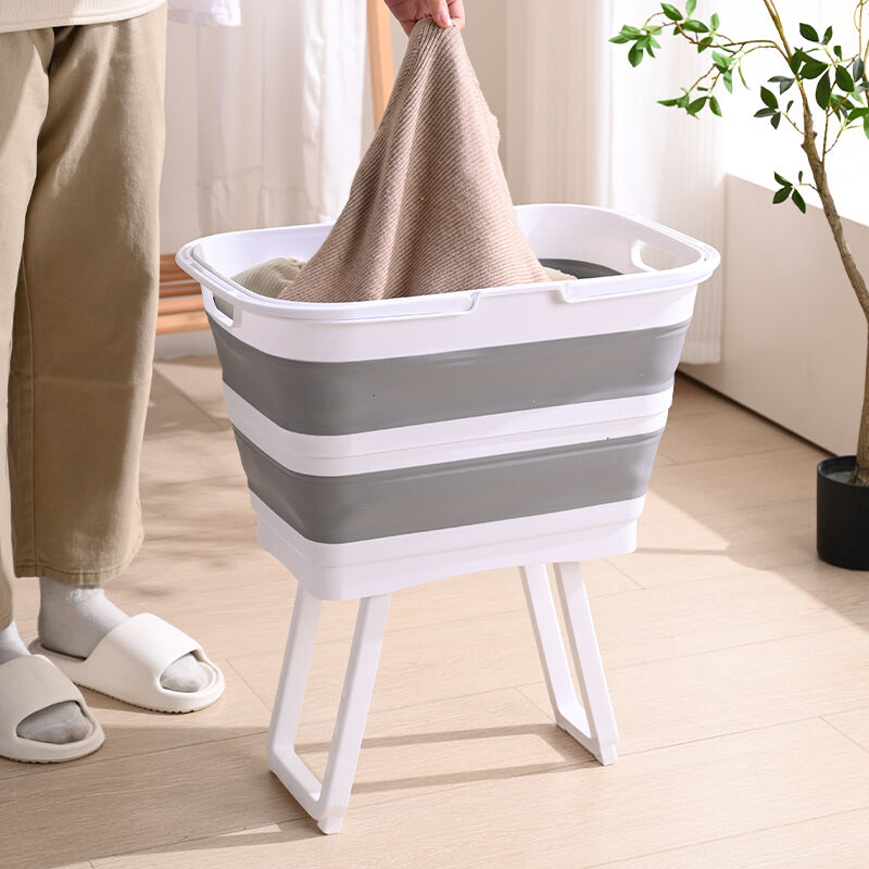 26L Foldable Laundry Basket Hamper Handle and Foldable Stand - Grey/White