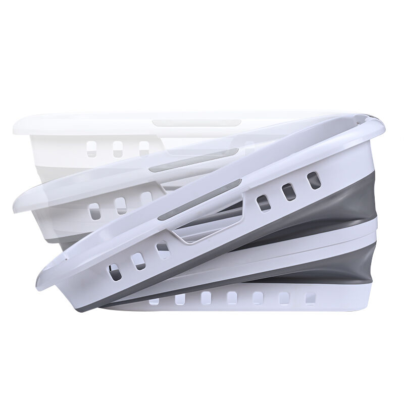 3 Handle 45L Large Foldable Laundry Basket Washing Hamper w/ Air-holes - Grey/White