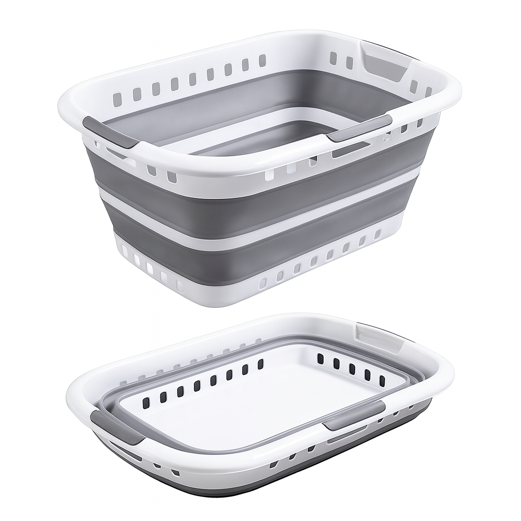 3 Handle 45L Large Foldable Laundry Basket Washing Hamper w/ Air-holes - Grey/White