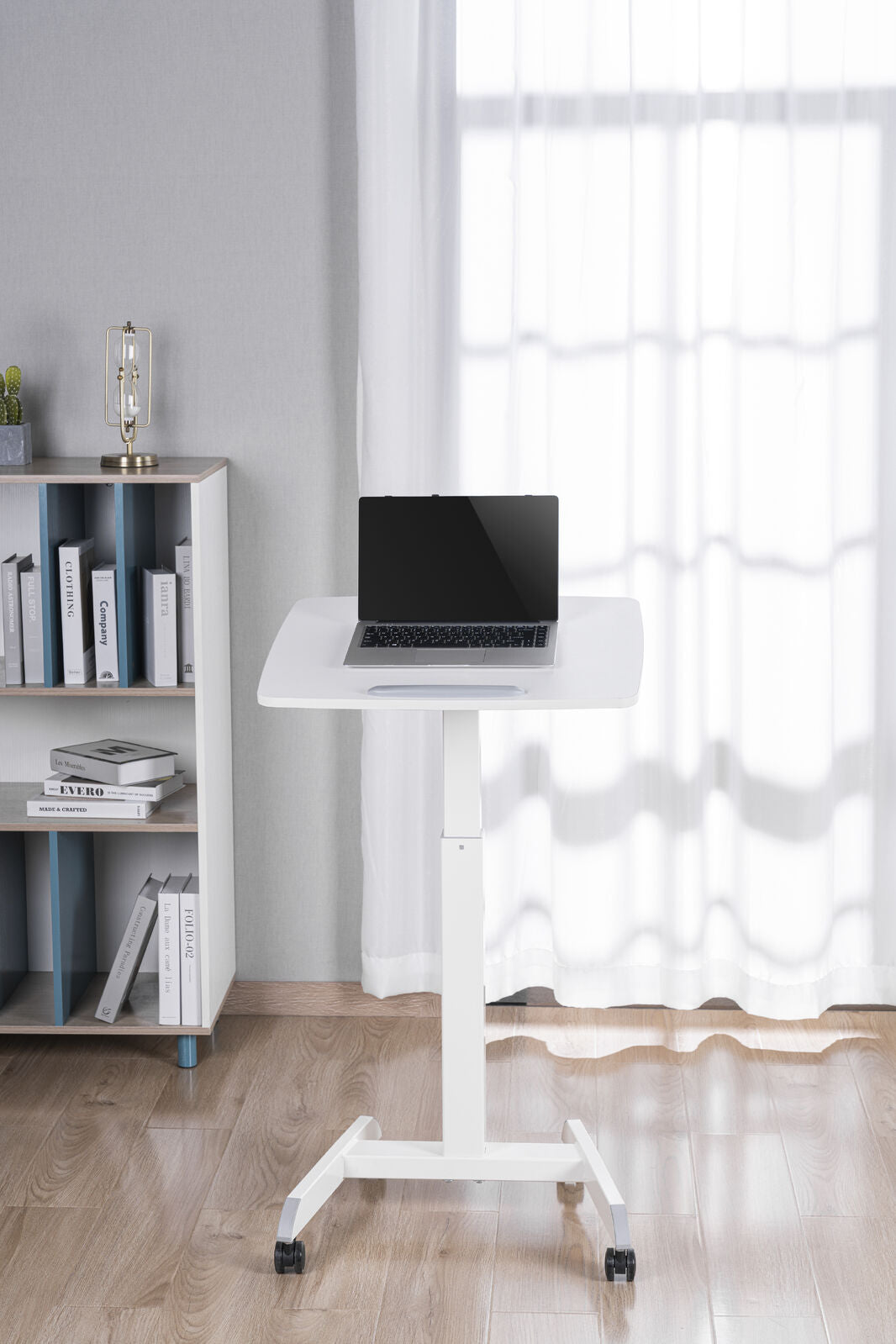 Height Adjustable Mobile Workstation w/ Paddle Lever & Tiltable Desktop - White