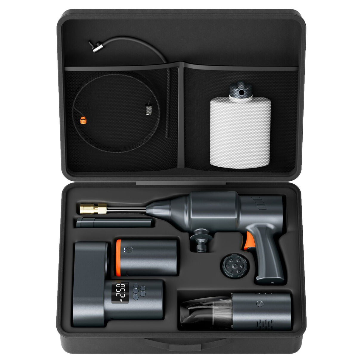 Portable Car Washer Kit with 6 Spray Modes, Foam Wash, Tyre Inflator, Car Vacuum and 15000mAh Power Bank