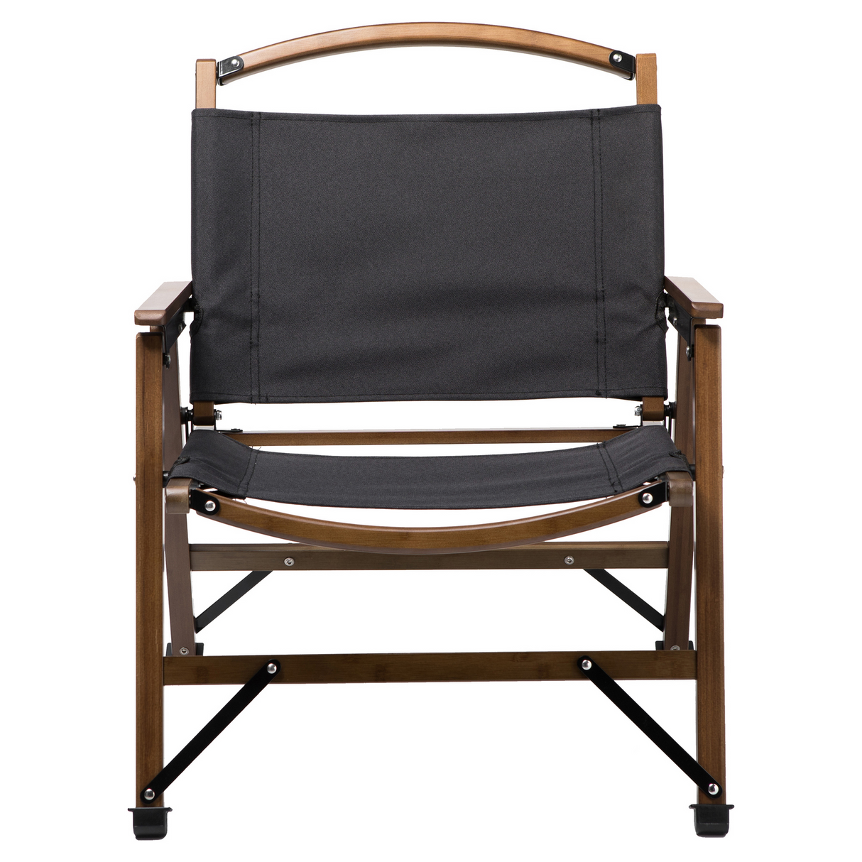 4x Bamboo Canvas Folding Camping Chairs - Black (Outdoor Wooden Travel Furniture)