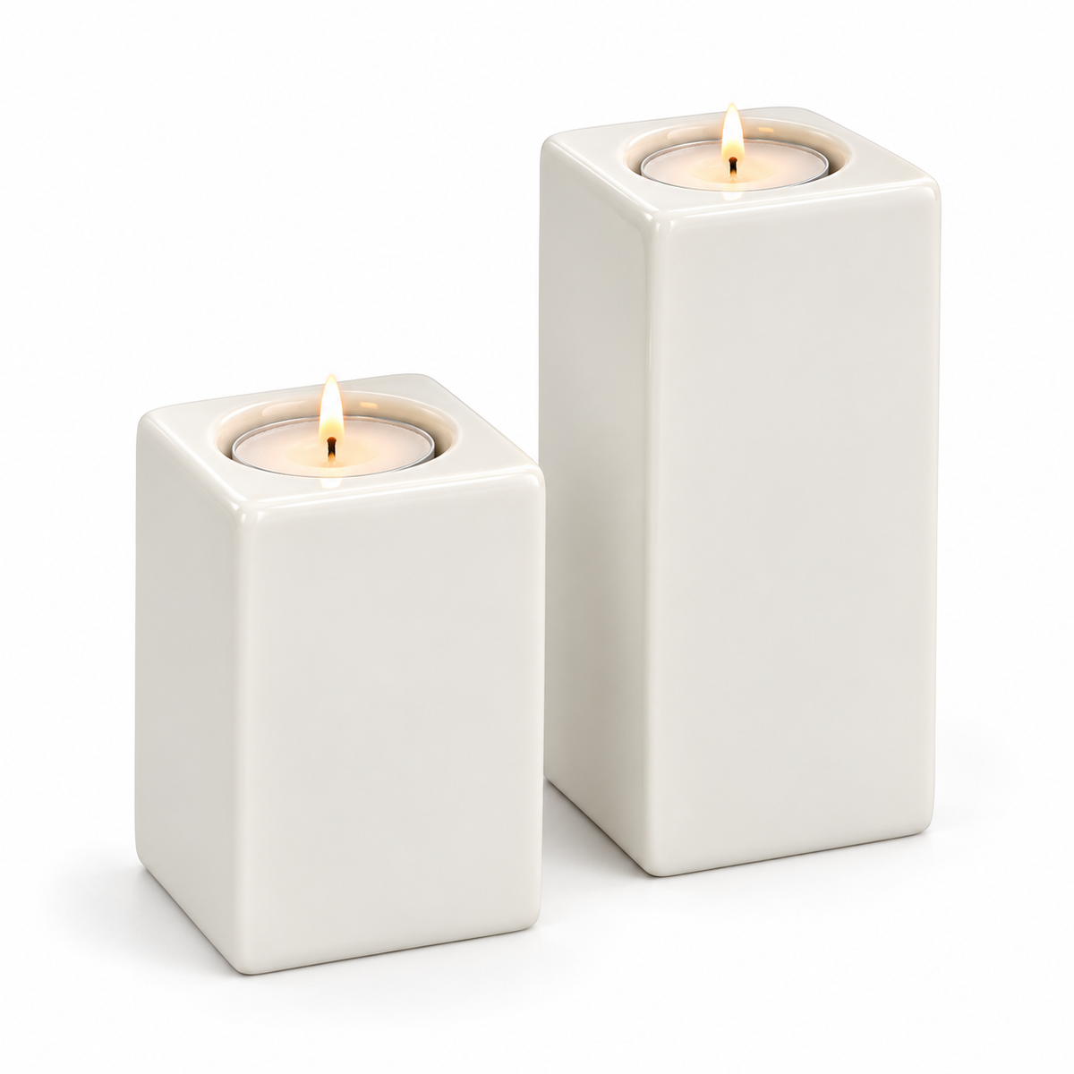 BR Home Set of 2 Tealight Candle Holder Columns (8cm & 12cm Heights) - Ceramic