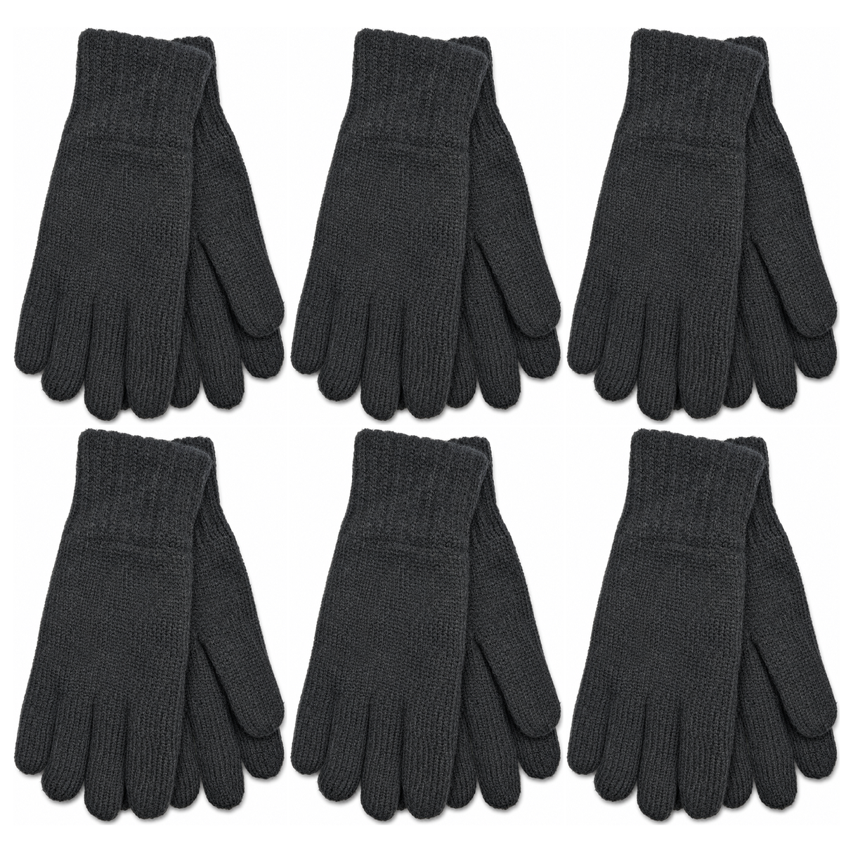6x 3M Thinsulate Womens Full Finger Knit Gloves Bulk Pack - Black (Polar Fleece Thermal Insulation)
