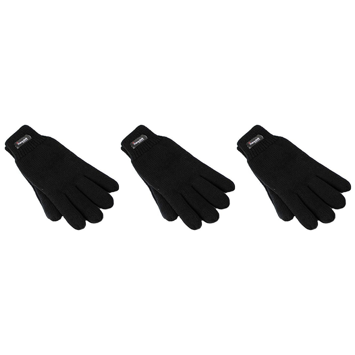 3x Dents 3M Thinsulate Womens Full Finger Knit Black Gloves Pack - Polar Fleece Thermal Insulation