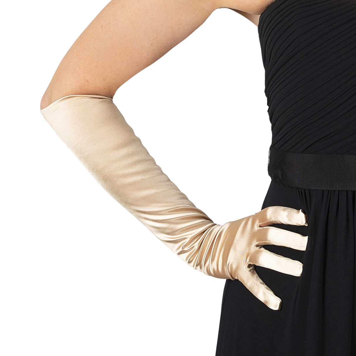 Dents Womens Satin Elbow Length Evening Gloves - Gold