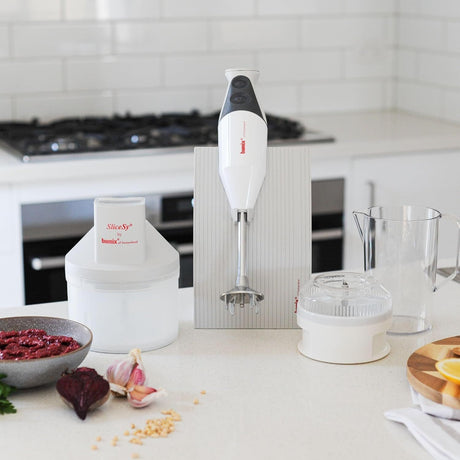 Bamix SwissLine Superbox - 350W Stick Blender, 4 Blade & SliceSy Attachments & Wet/Dry Processor