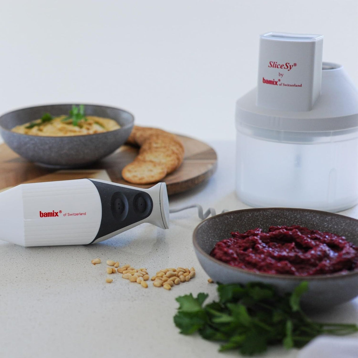 Bamix SwissLine Superbox - 350W Stick Blender, 4 Blade & SliceSy Attachments & Wet/Dry Processor