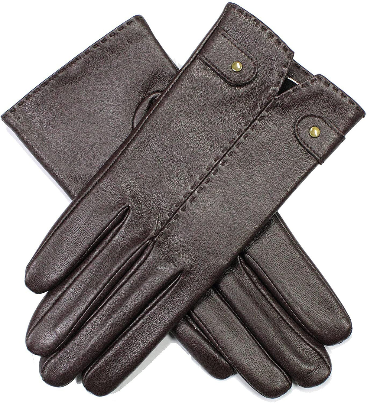 Dents Womens Audrey Leather Gloves with Fleece Lining Hand Stitched in Brown