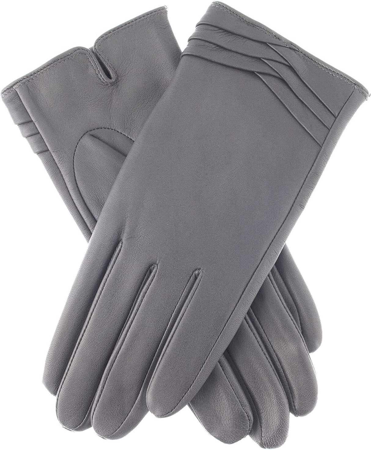 Dents Womens Leather Gloves With Pleat Detail And Fine Fleece Lining - Charcoal