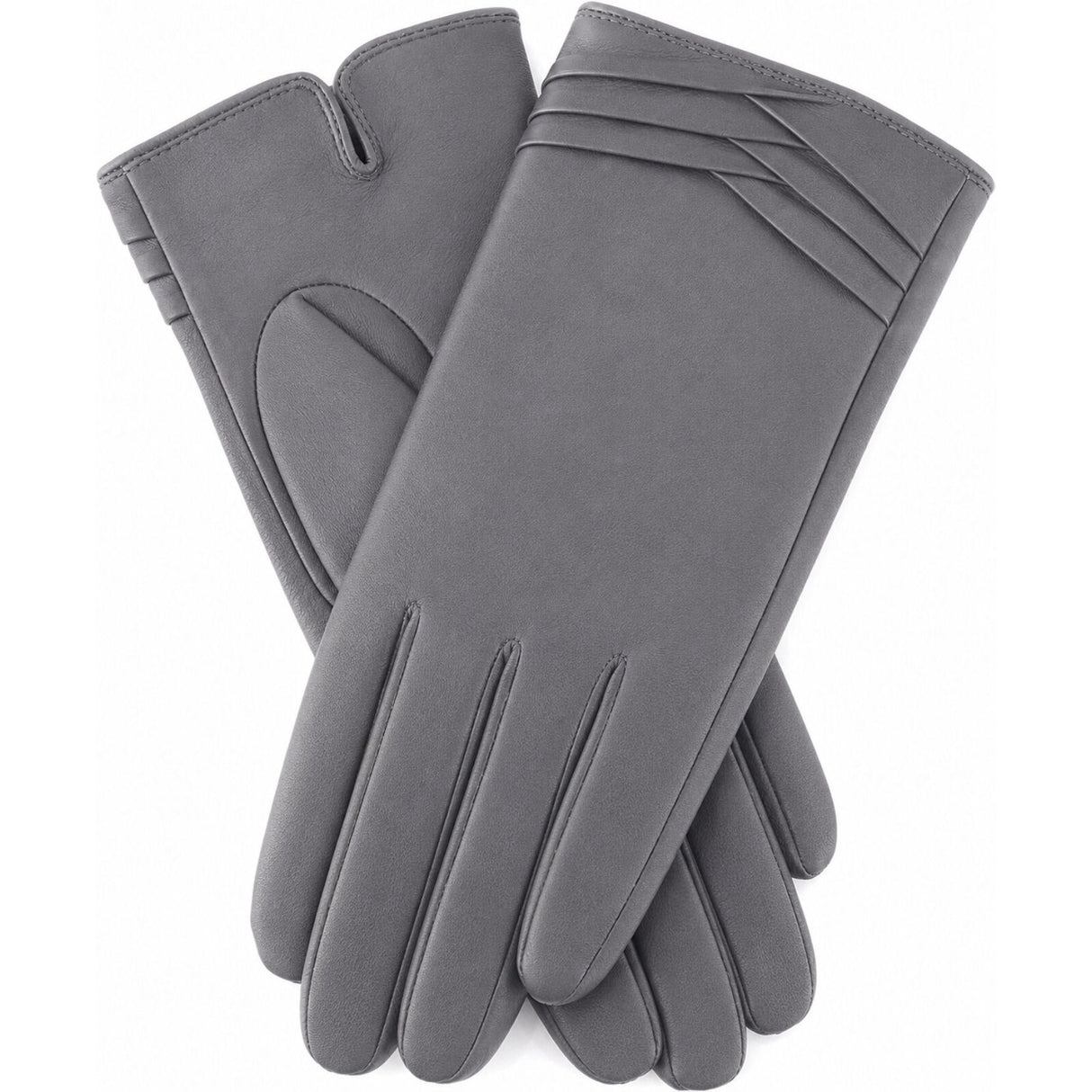 Dents Womens Leather Gloves with Pleat Detail & Fine Fleece Lining - Charcoal