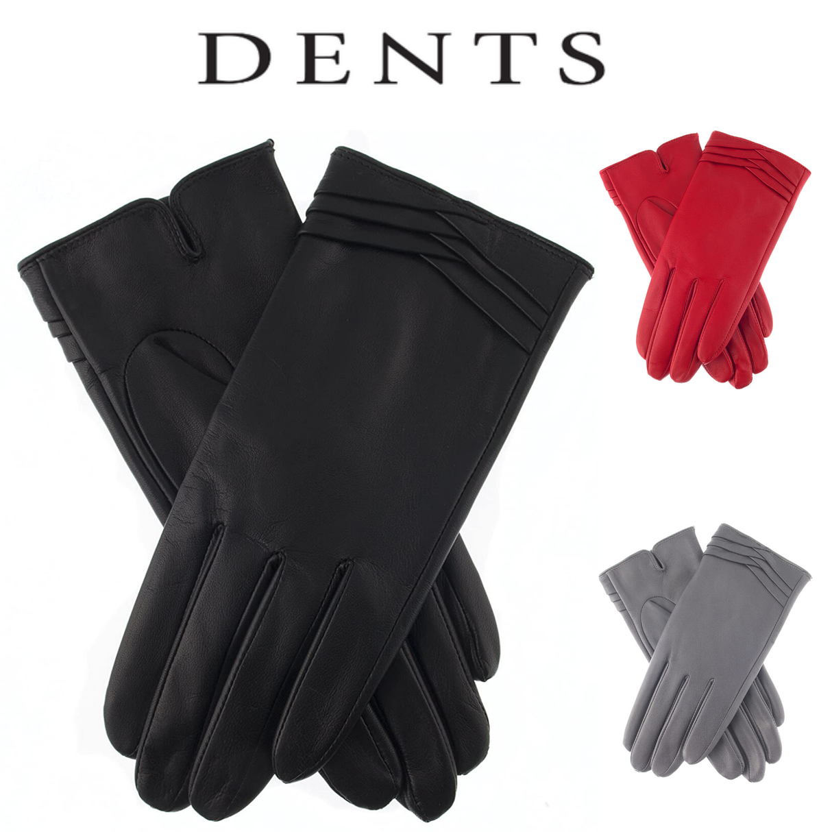Dents Womens Leather Gloves With Pleat Detail And Fine Fleece Lining - Charcoal