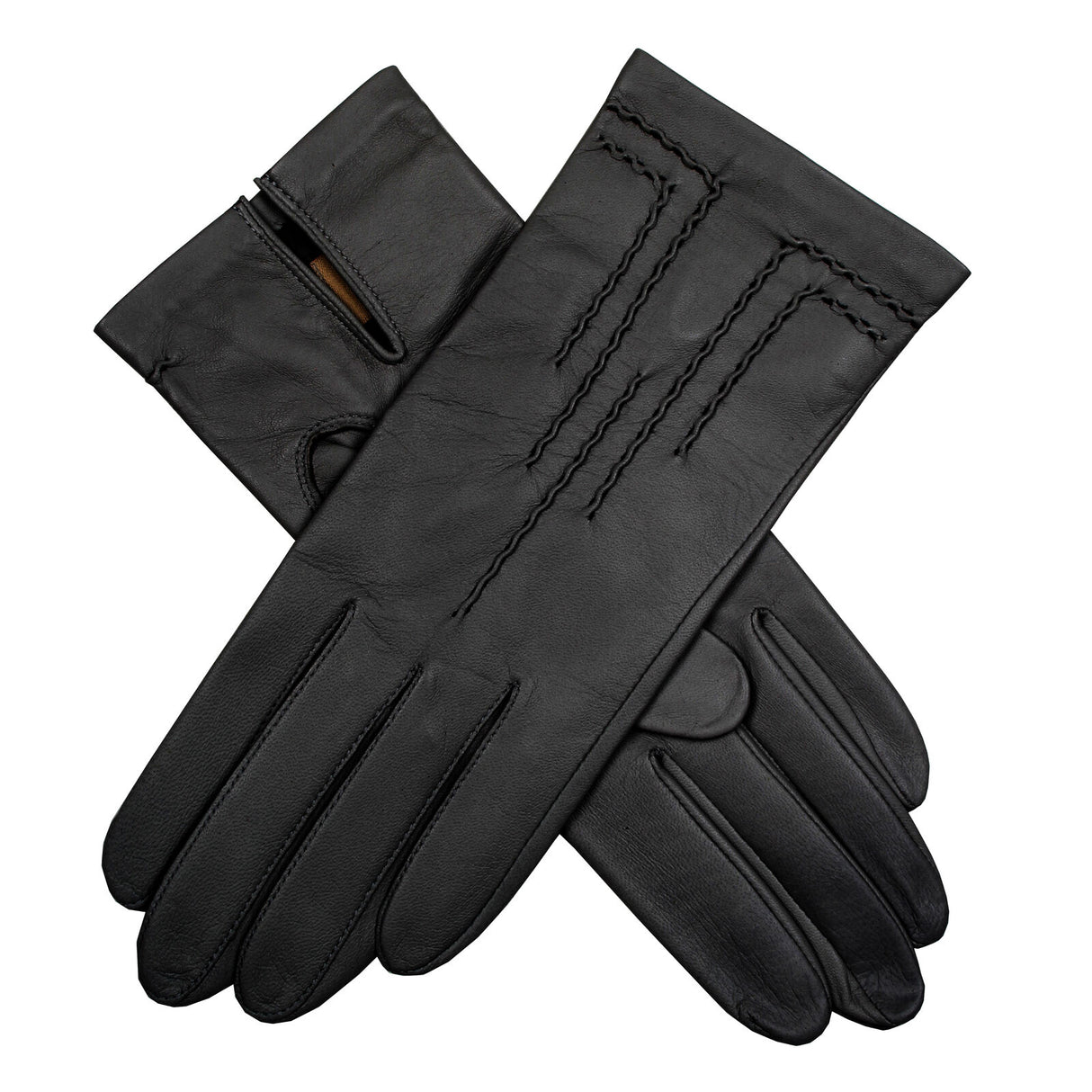 DENTS Womens Leather Gloves with Stitch Detail & Satin Lining Warm Winter in Black