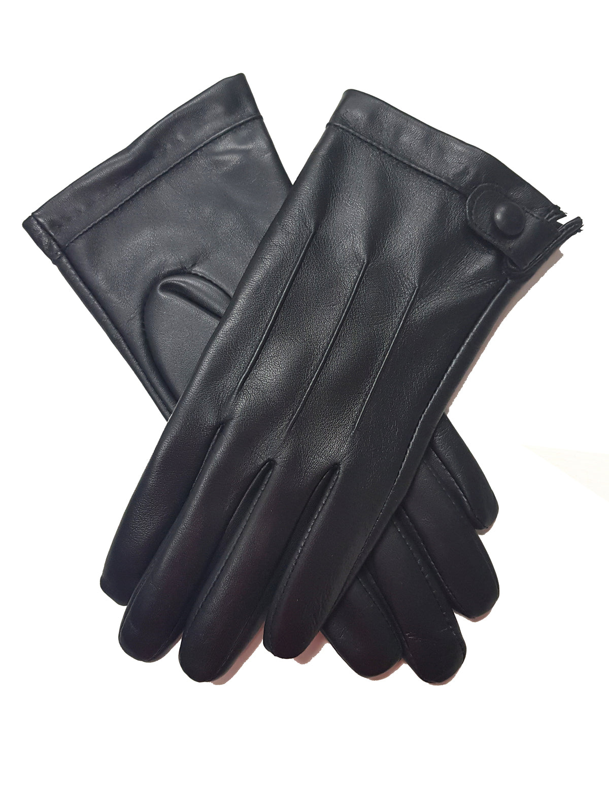 Dents Women's Leather Gloves with Stud Button and 3-Point Stitch Detail in Black