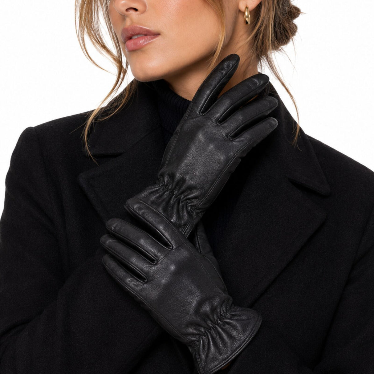Womens Premium Kangaroo Leather Gloves 100% Wool Lined Winter Warm - Black