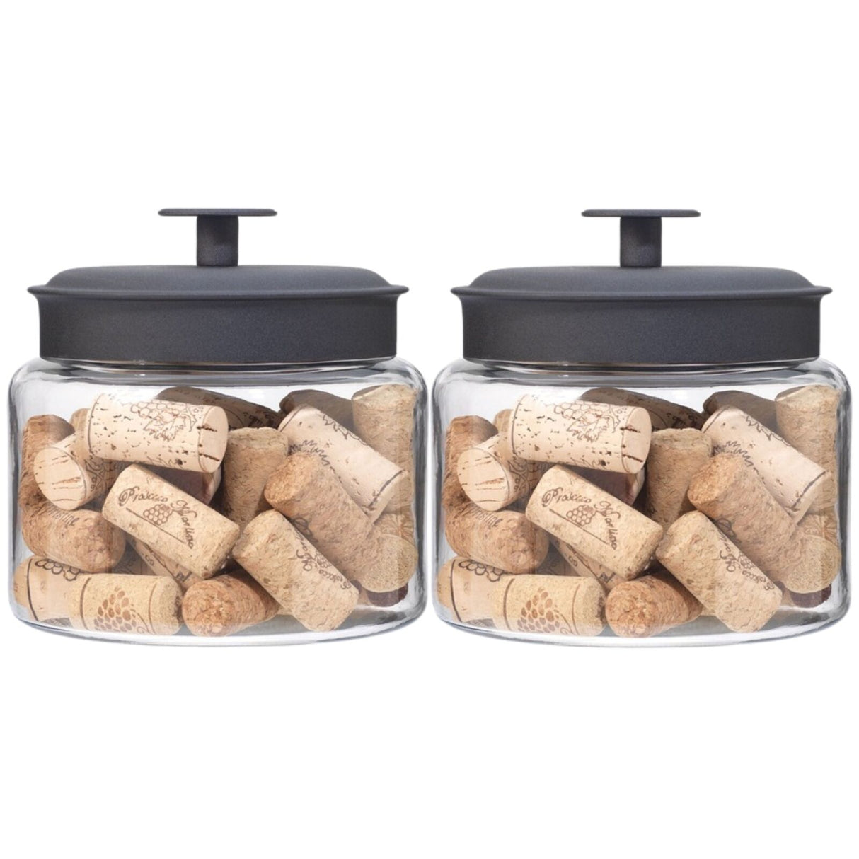 2x Anchor Hocking Montana 1.5L Storage Jar With Black Lid 16 X 15cm