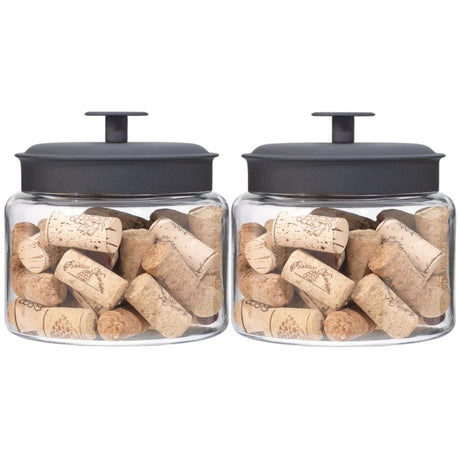 2x Anchor Hocking Montana 1.5L Storage Jar With Black Lid 16 X 15cm