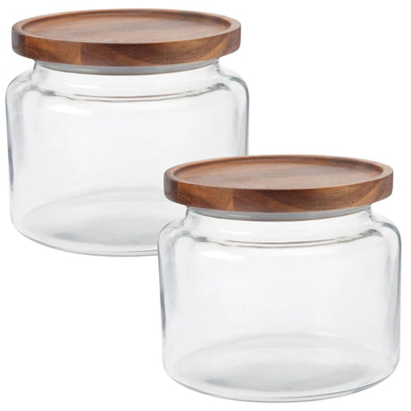 2x Anchor Hocking Montana 1.5L/16cm Glass Jar Container w/ Acacia Lid - Clear