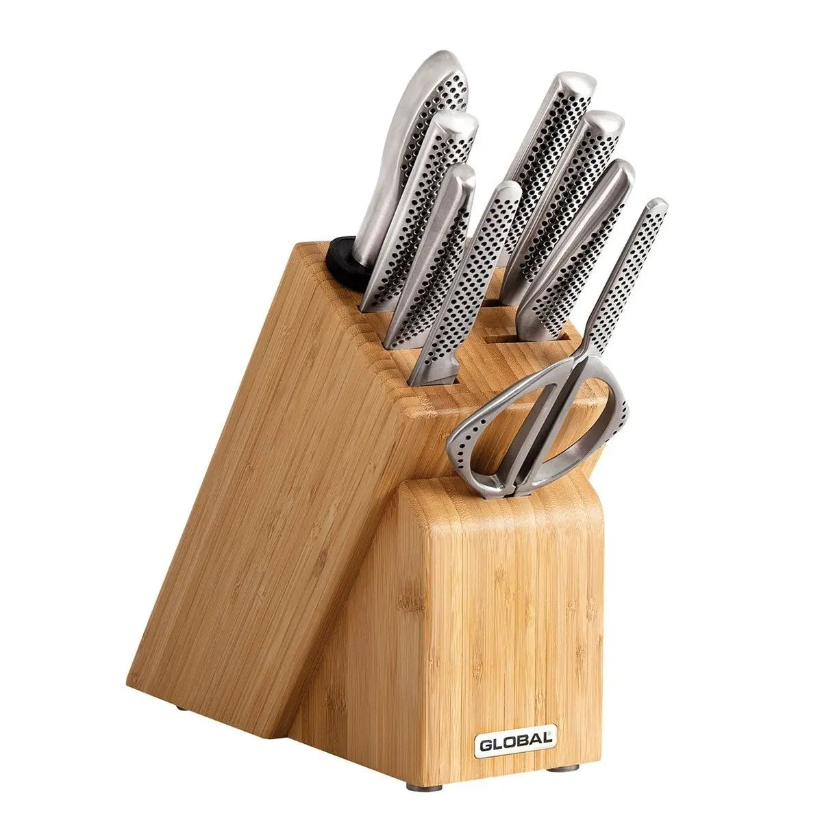 Global Takashi 10-Piece Japanese Knife Block Set Bamboo Storage Block - Made in Japan