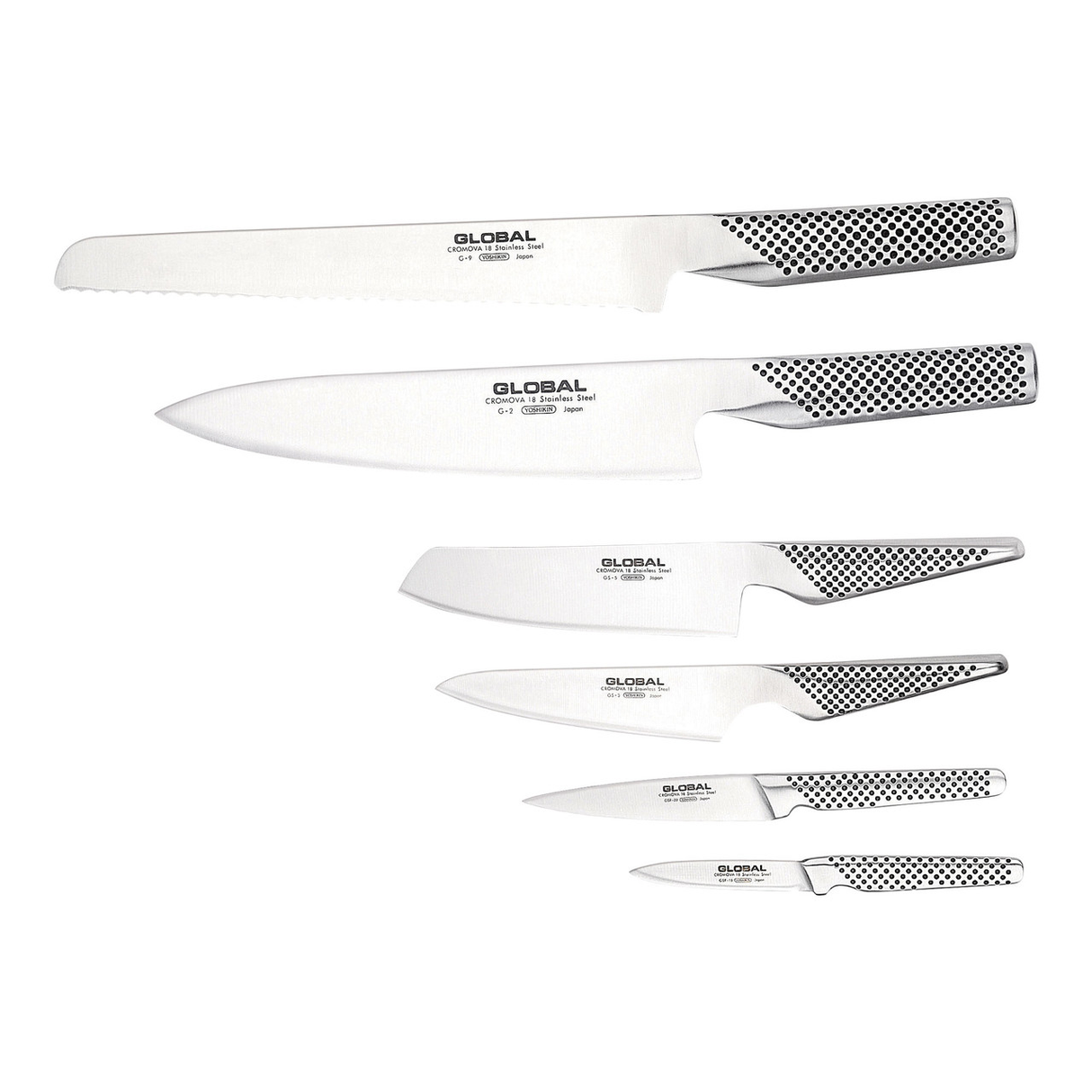 Global Kabuto 7-Piece Knife Block Set (Black) - Japanese Knives