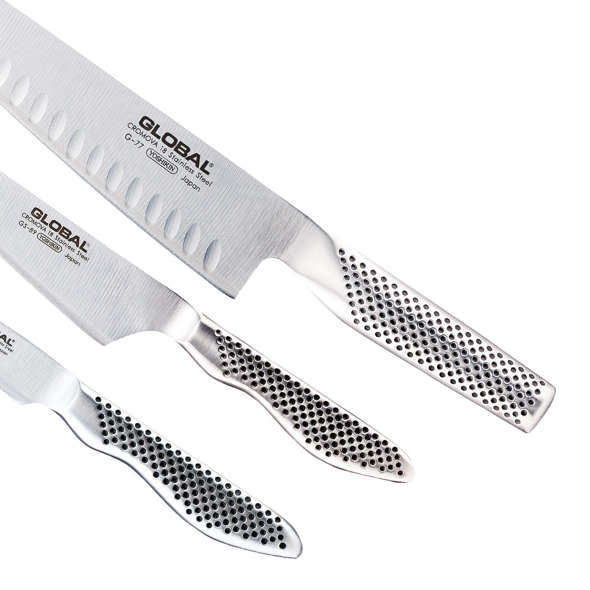 Global 3-Piece Stainless Steel Knife Set (with Fluted Blade) - Japanese Knives