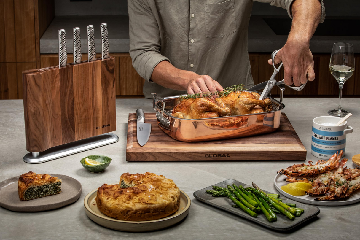 Global UKU 6-Piece Walnut Japanese Knife Block Set - Made in Japan