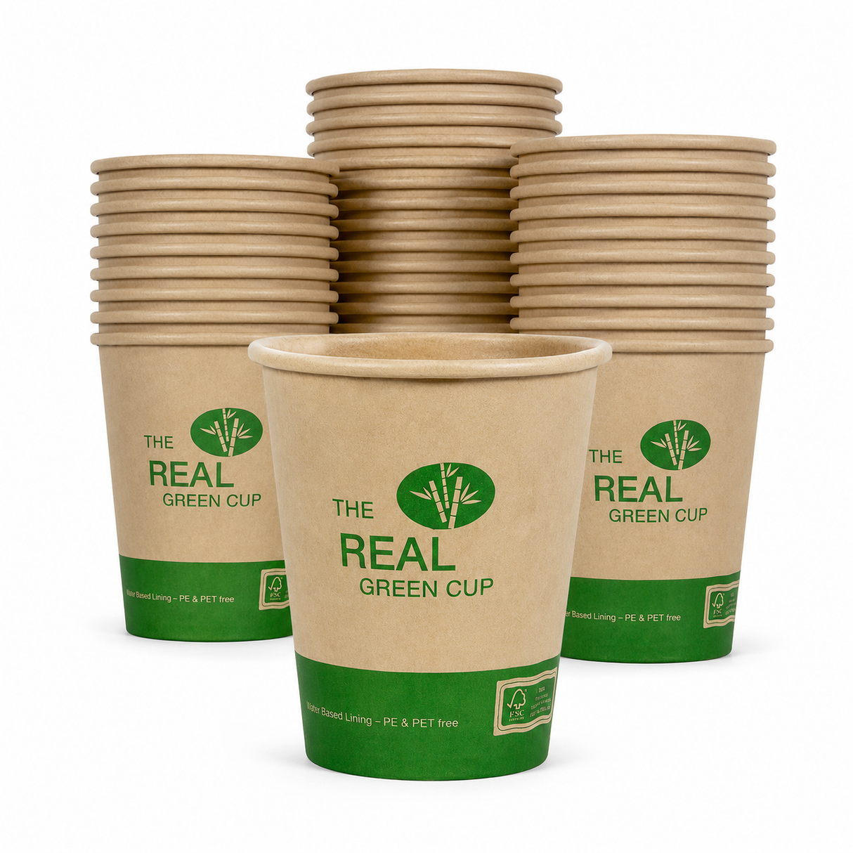 500x Bamboo Coffee Cups (Double Wall) w/ Water Based Lining - 8oz (280ml)