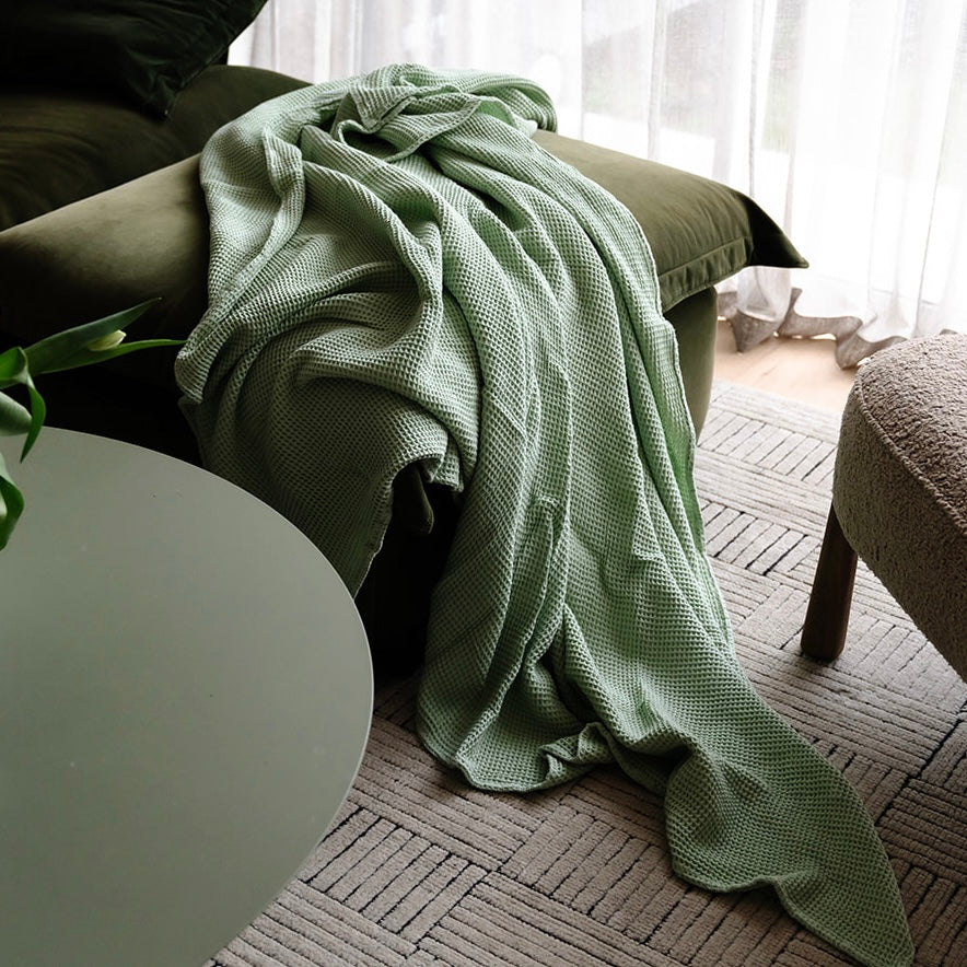 100% Cotton Waffle Blanket - Queen - Seedling