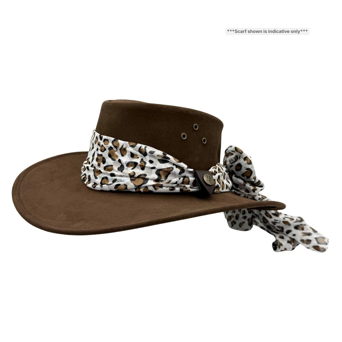 Jacaru 1020 Jillaroo Womens Suede Leather Hat - Chiffon Scarf Water Resistant & UPF 50+ (Made in Australia)