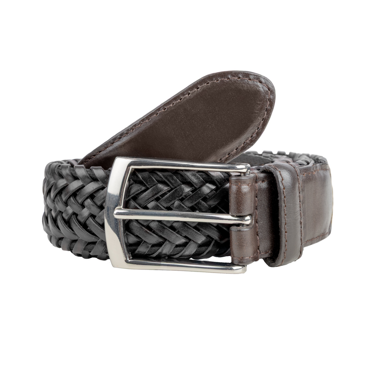 Dents Mens Stretch Plaited Leather Belt - Black/Brown
